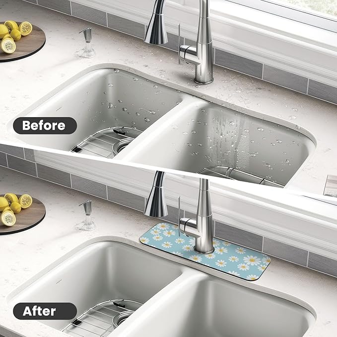 Beautiful Daisy Flower Floral Kitchen Sink Splash Guard Faucet Mat Super