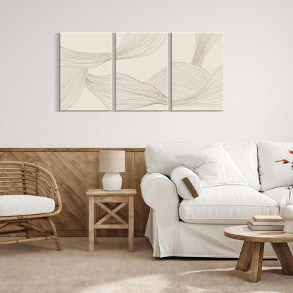 RJETZMU 3 Pcs Minimalist Abstract Line Canvas Wall Art Modern Neutral Beige Wall Decor for Bedroom Living Room Studio 12x16 Inch Ready to Hang