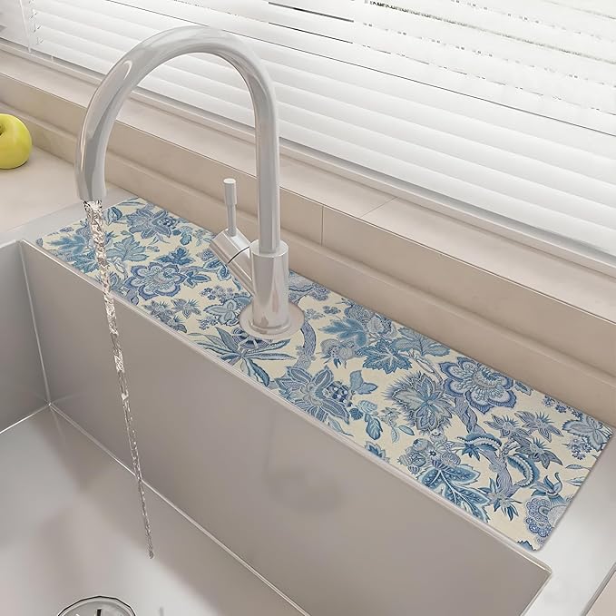 24" X 5.5" Kitchen Sink Splash Guard Faucet Mat Flora Super Absorbent Fast