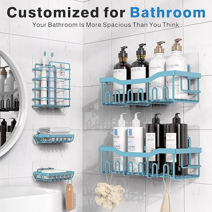 EUDELE 5-Pack Rustproof Stainless Steel Shower Caddy – No Drill Adhesive