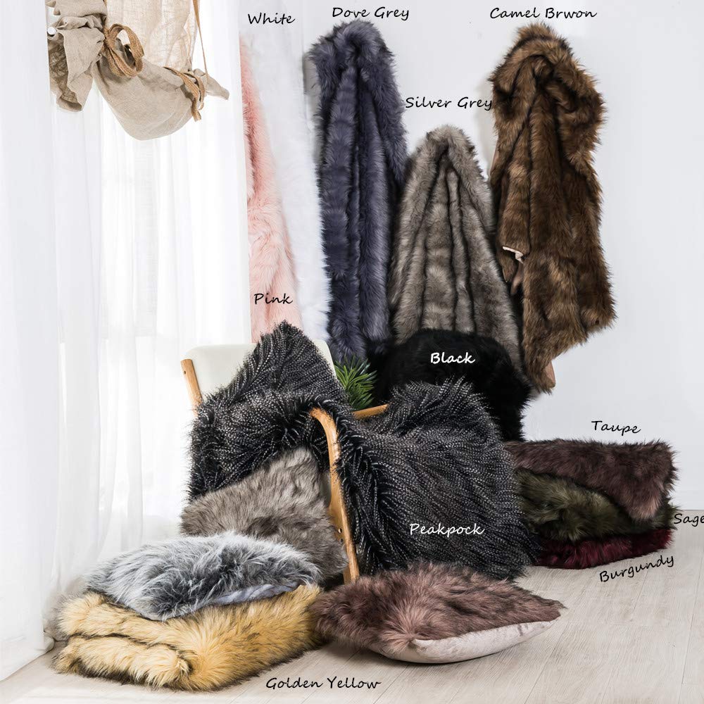Luxury Plush Faux Fur Throw Blanket, Long Pile Brown with Black Tipped Blanket, Super Warm, Fuzzy, Elegant, Fluffy Decoration Blanket Scarf for Sofa, Armchair, Couch and Bed, 60''x 80''