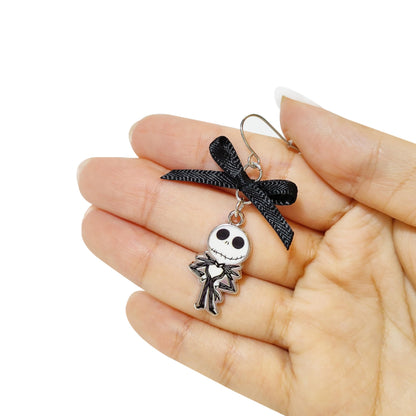 LUV HER Jack Skellington Gothic Jewelry: 2 Hypoallergenic Earrings for Girls (1 Stud & 1 Fishhook Drop) with Charms One Size Fits All Girls The Nightmare Before Christmas Ages 4+