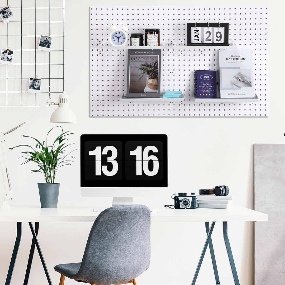 Lineshading 4 Pcs Pegboard Shelves, 12 x 5 Inch Metal Shelf Brackets Pegboard Tray Accessories Wall Organizer for Craft Room Home Garage Nursery Workbench Kitchen (White)