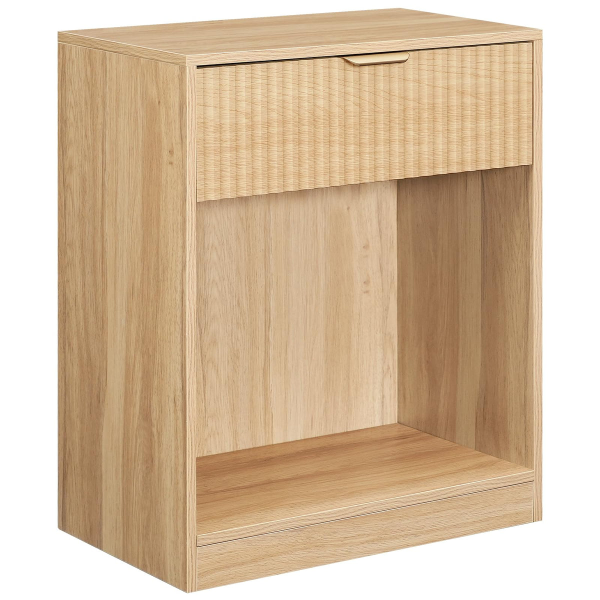 HOOBRO Fluted Nightstand, Modern Bedside Table with 1 Drawer and 1 Open Compartment, Wooden End Table with Metal Handle, for Bedroom and Office, Natural NL208BZ01