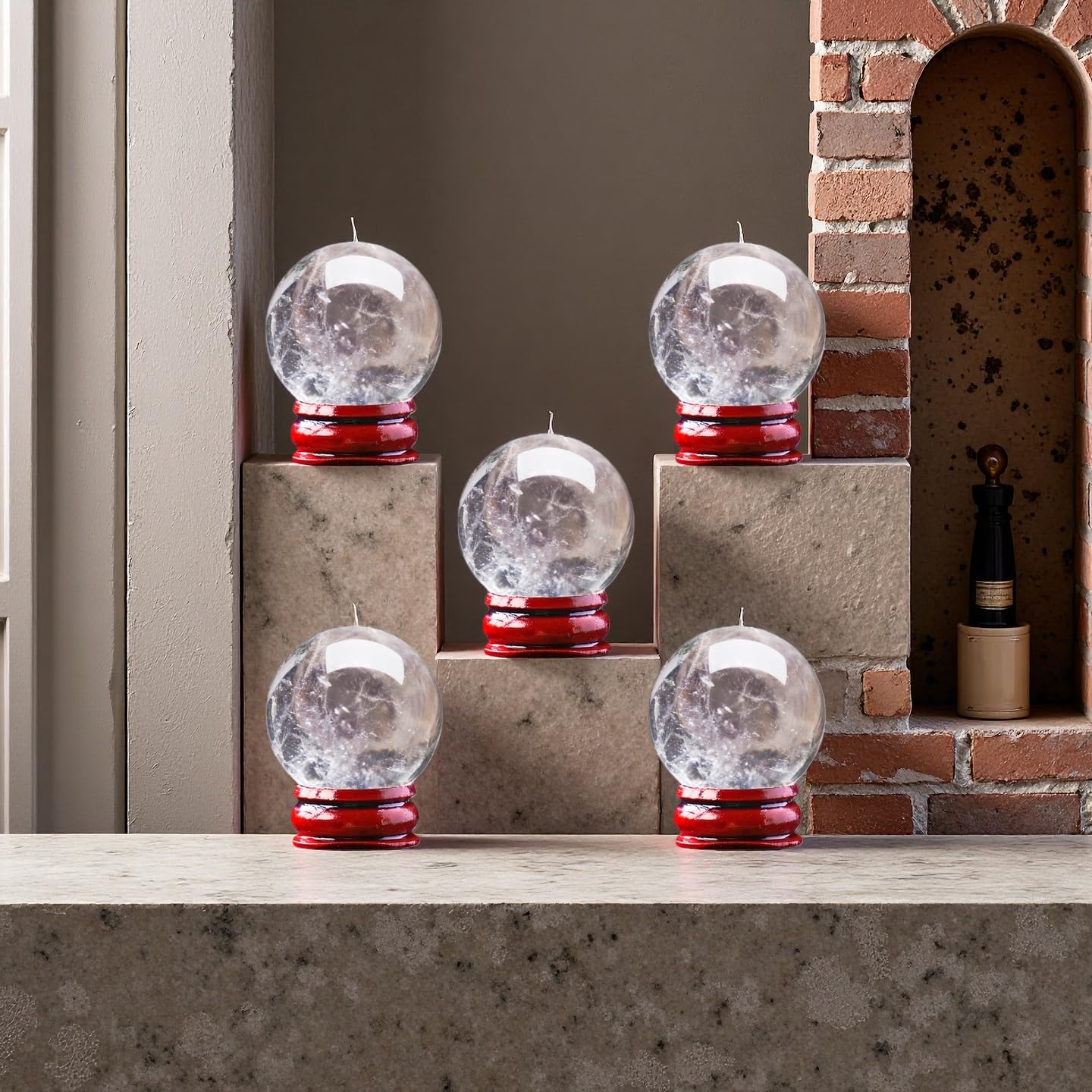 DUKIZA Natural Clear Quartz Crystal Sphere with Stand，5PC Real Crystals Ball, Clear Quartz Small Ball Decor (Clear Quartz Ball)