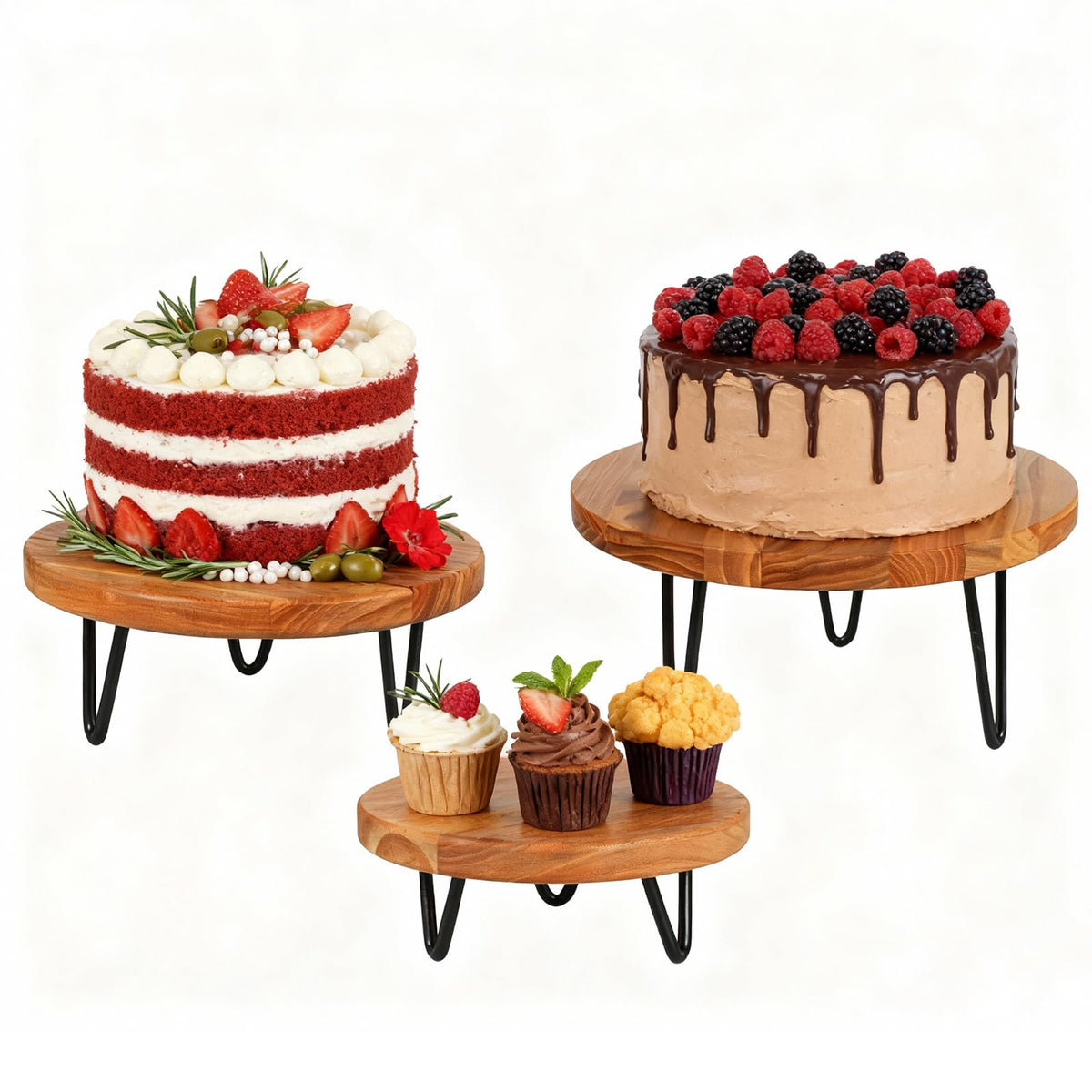 jubilander 3 Pcs Buffet Risers, Wood Round Food Riser Dessert Table Display Stand Set for Party Wood Cupcake Stands Nesting Table for Home Decor (Natural)