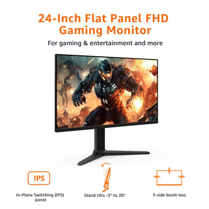 Amazon Basics 24 in Monitor, FHD 1080P, Max 100Hz, VESA Compatible, Built-in Speakers, Black
