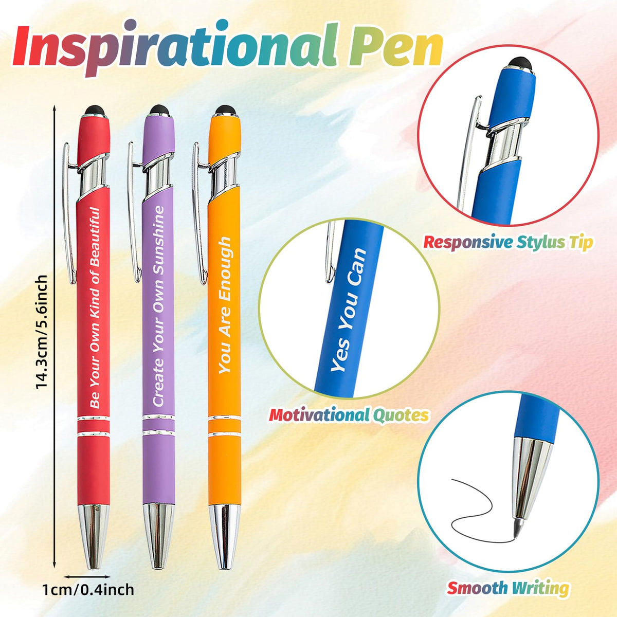 LUAVIARU 40 Piece Inspirational Pens Kit with Stylus Tip & Sayings – 20 Motivational Pen + 20 Individual Bags – Uplifting Quote & Positive Ideas – For Teachers, Office, School, Meetings, Team Events