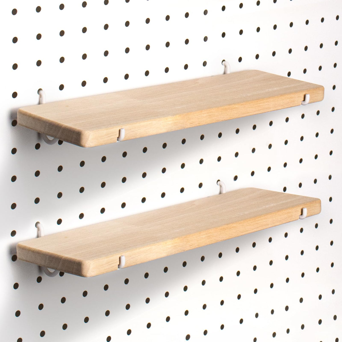 SEMPOMA 2 Pack Solid Wood Pegboard Shelf, High Balance and No tilt, 12" x 4" Pegboard Shelves Fit 1/4" Pegboard for Display Craft Garage Workbench Office