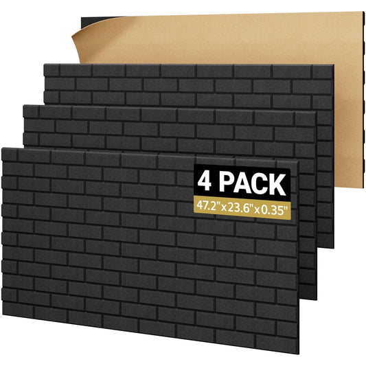 TONOR Brick Pattern Acoustic Panels, 4-Pack 47.2"x23.6"x0.35" High Density Sound Proof Panels for Walls, Wall Panels for Interior Wall Décor, Soundproofing for Recording Room, Studio, Black