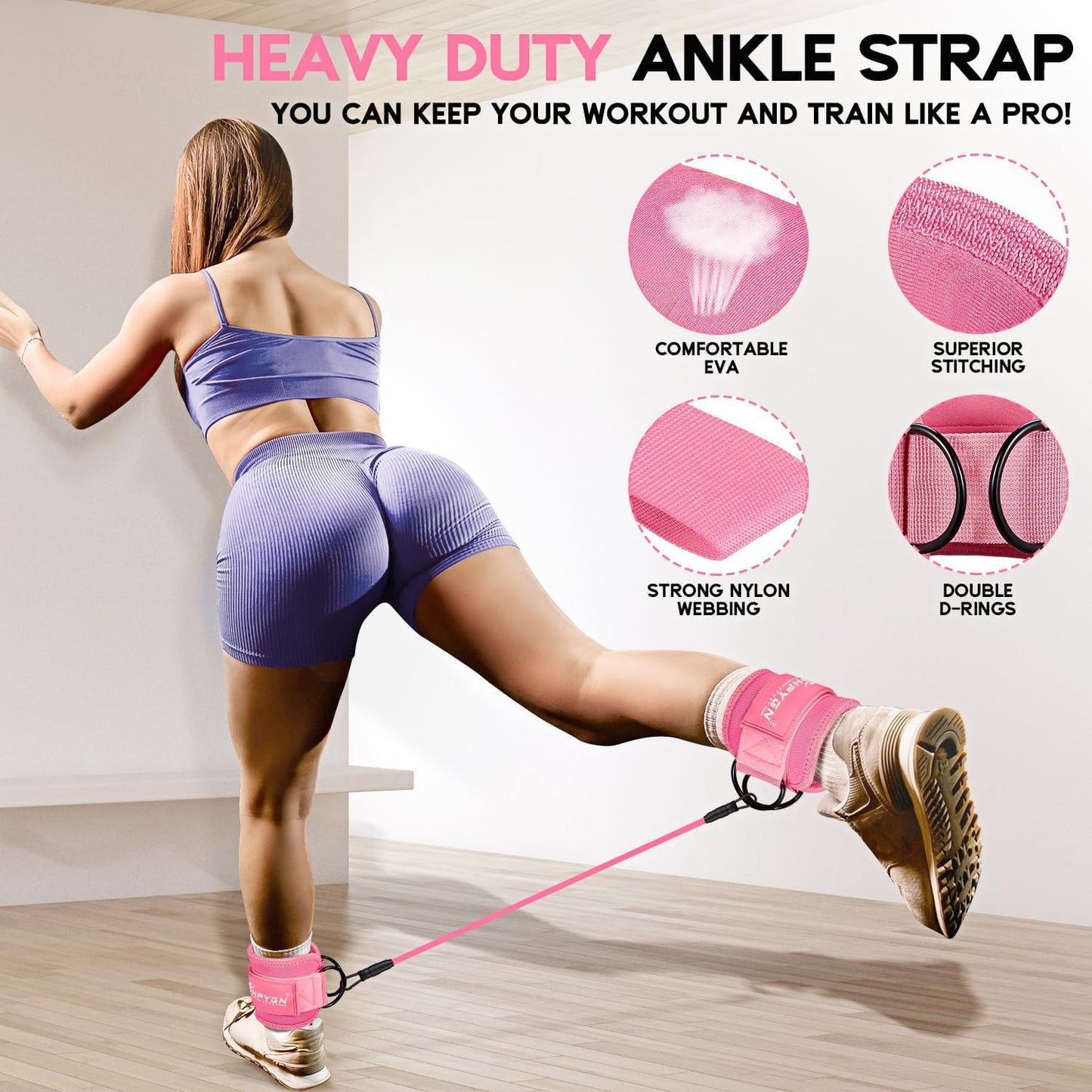 HPYGN Ankle Resistance Bands, Ankle Bands for Working Out, Leg Glutes Training Workout Equipment for Women, Exercise Bands with Cuffs, Kick Back Ankle Strap Set for Home Gym