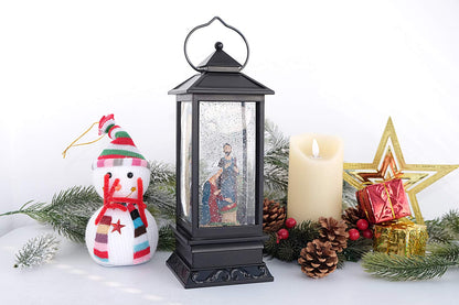 Wondise Lighted Musical Snow Globe Lantern with 6 Hour Timer, 12 Inches USB Powered and Battery Operated Spinning Water and Swirling Glitter Christmas Snow Globe Lantern Gifts(Nativity)