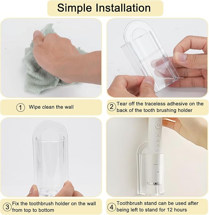 2 Pack Electric Toothbrush Holders, Self Adhesive Wall Mounted Clear Electric