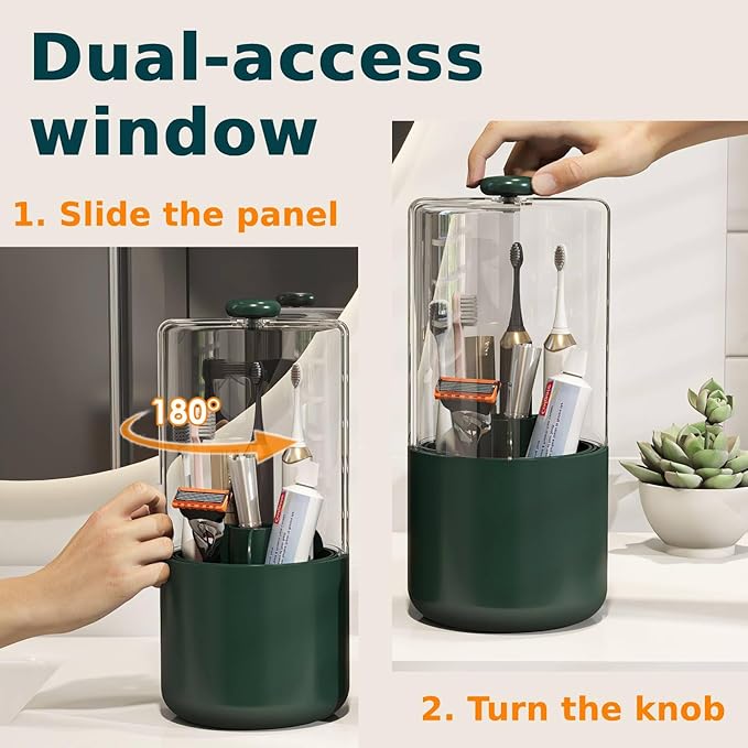Toothbrush Holder with Cover 360 Rotating 4 Compartments Bathroom Toothpaste