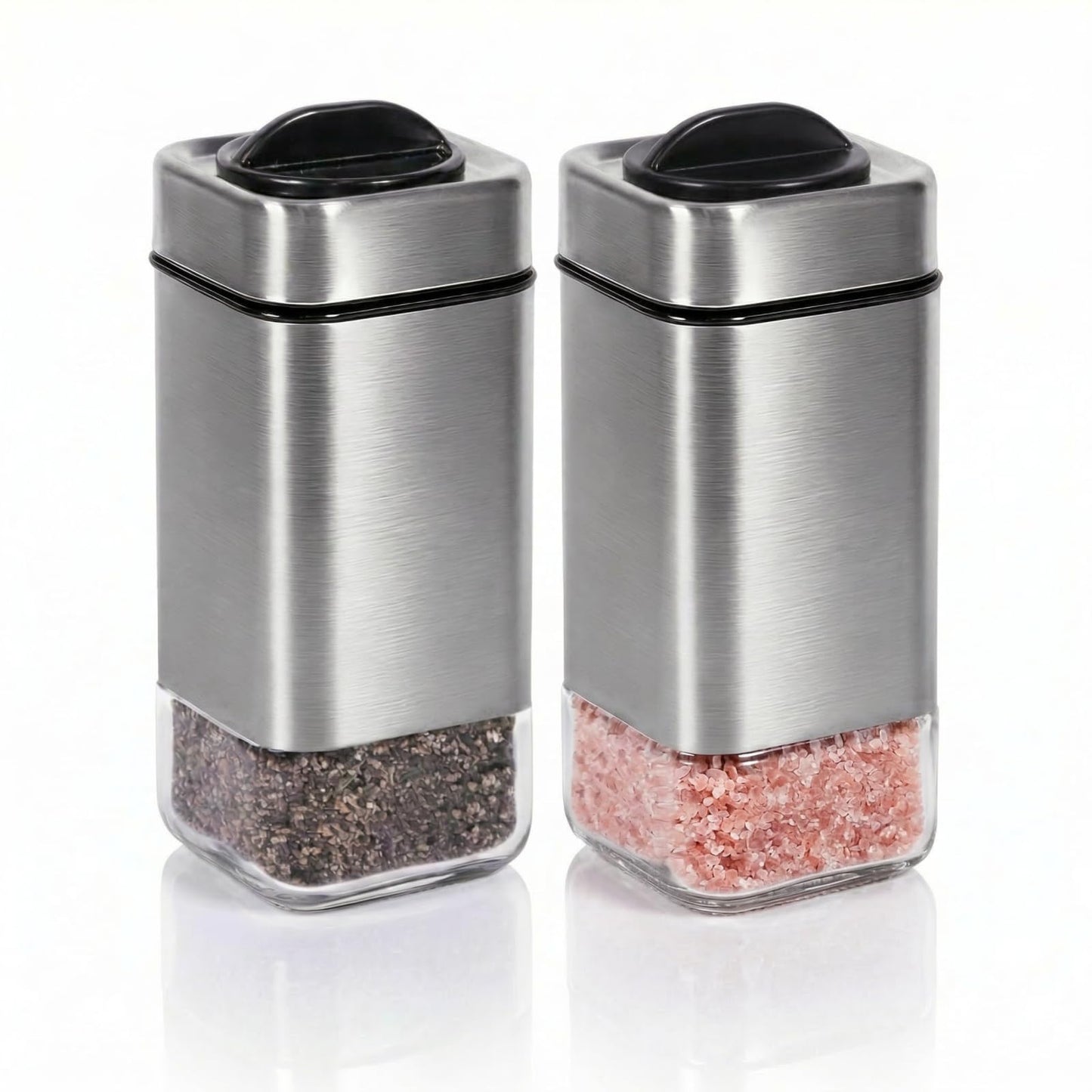 Salt and Pepper Shakers by Aelga, Glass Salt Shaker Set with Adjustable Pour Holes, Ideal for Black Pepper, Kosher and Himalayan