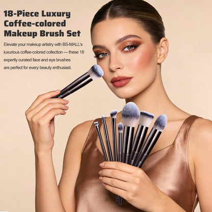 BS-MALL Makeup Brush Set 18 Pcs Premium Synthetic Foundation Powder Concealers Eye shadows Blush Makeup Brushes with black case (Coffee)