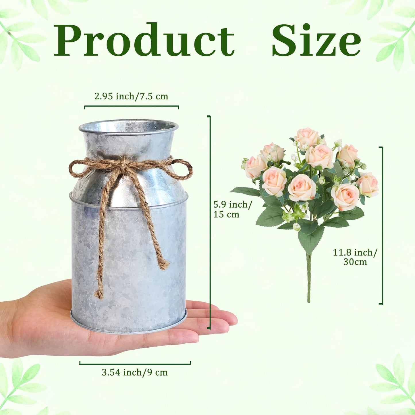 Farmhouse Artificial Rose Flowers with Metal Vase, Set of 6 Fake Rose Arrangements for Table, Faux Bouquets Wedding Centerpiece Decorations, Home Office Flower Decor (Silver Vase & Champaign Roses)