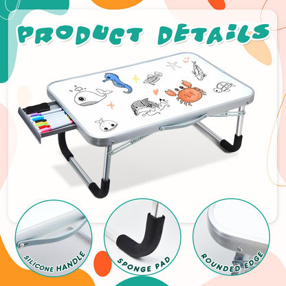 Suzile 1 Pc Portable Lap Desk with Dry Erase Board, Foldable Bed Tray Table with Storage Drawer, Markers & Eraser, Whiteboard Writing Surface for Couch, Sofa, Drawing, Writing, Home Office