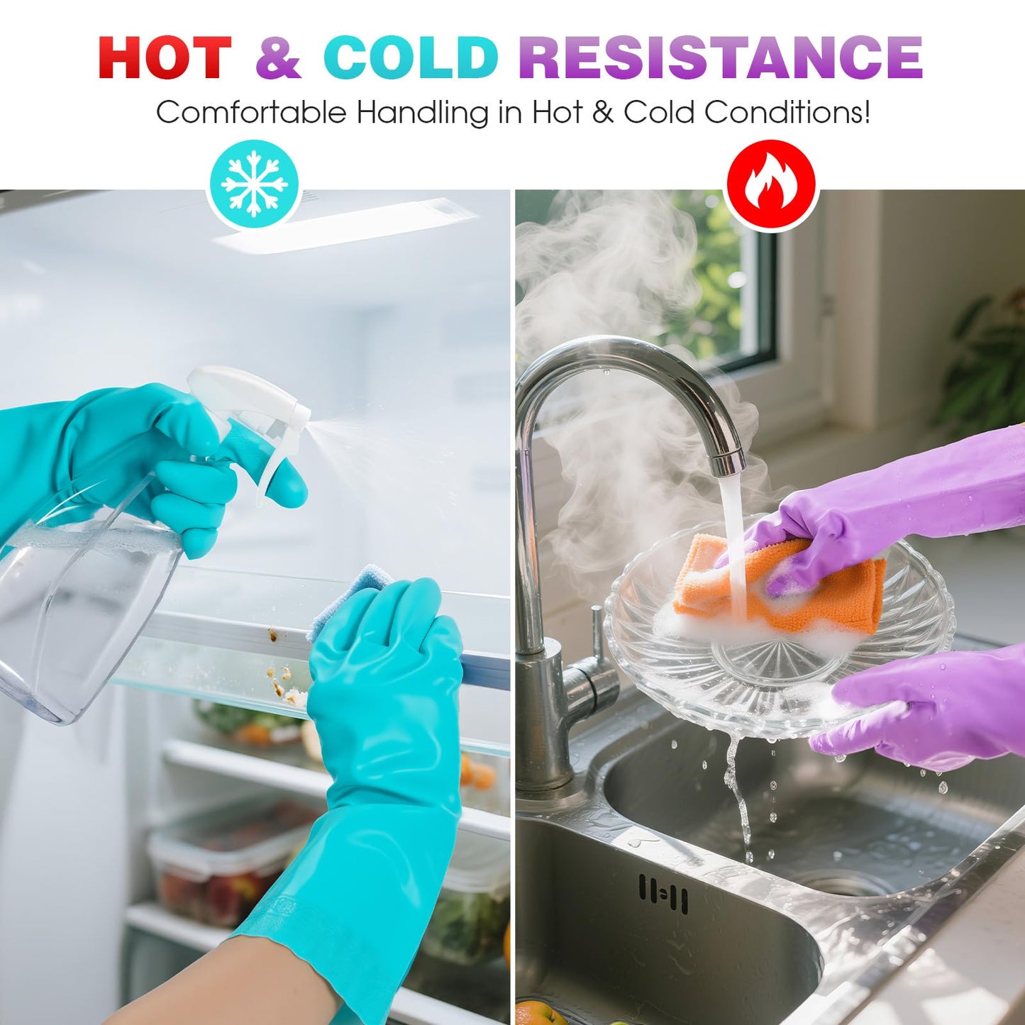 Elgood Reusable Washing up Gloves Latex Free Dishwashing Gloves with Cotton Lining, Non-Slip and Waterproof Cleaning Gloves for Kitchen 2 Pairs (Blue+Purple, M)