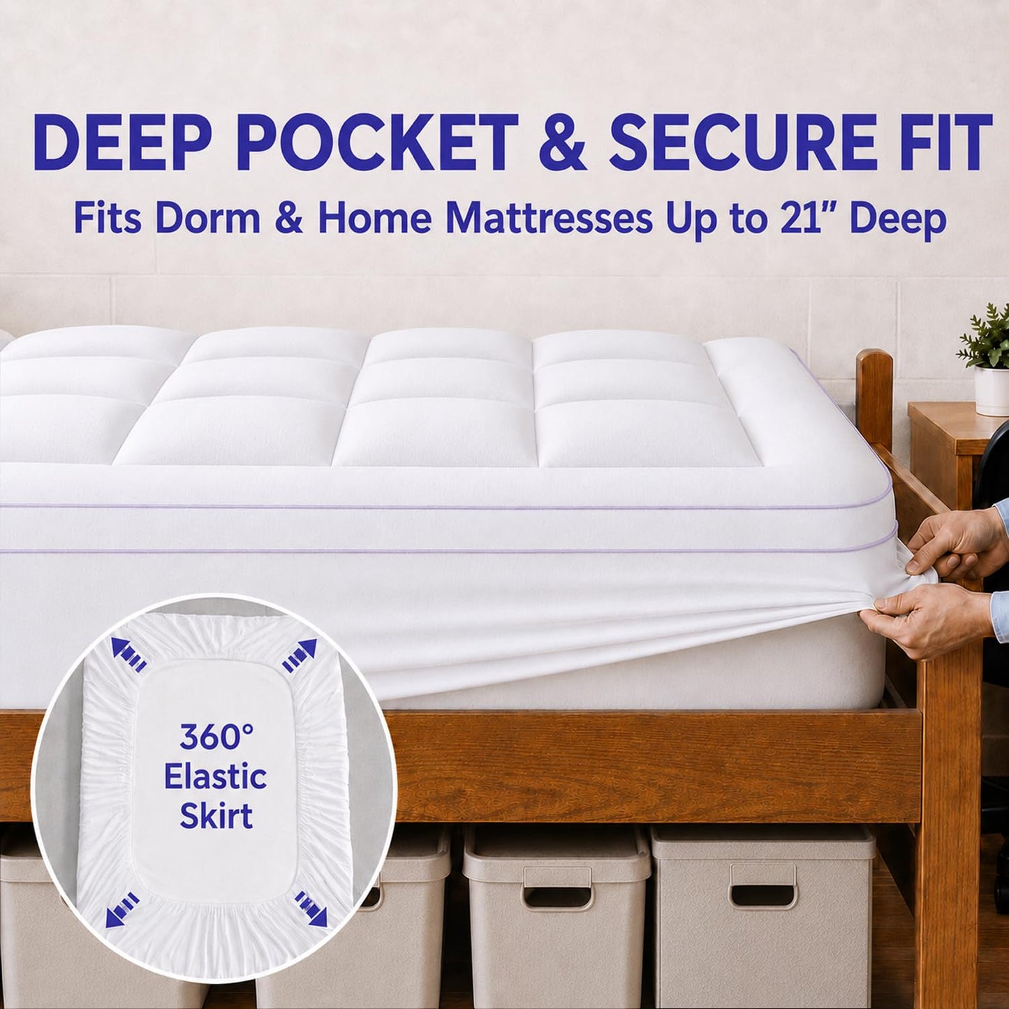 ABENE Twin XL Mattress Topper for College Dorm Room Essentials, 3 Inch Dual Layer Memory Foam with Plush Pillow Top, Extra Long Dorm Bed Topper for Back Pain Relief and Comfortable Sleep