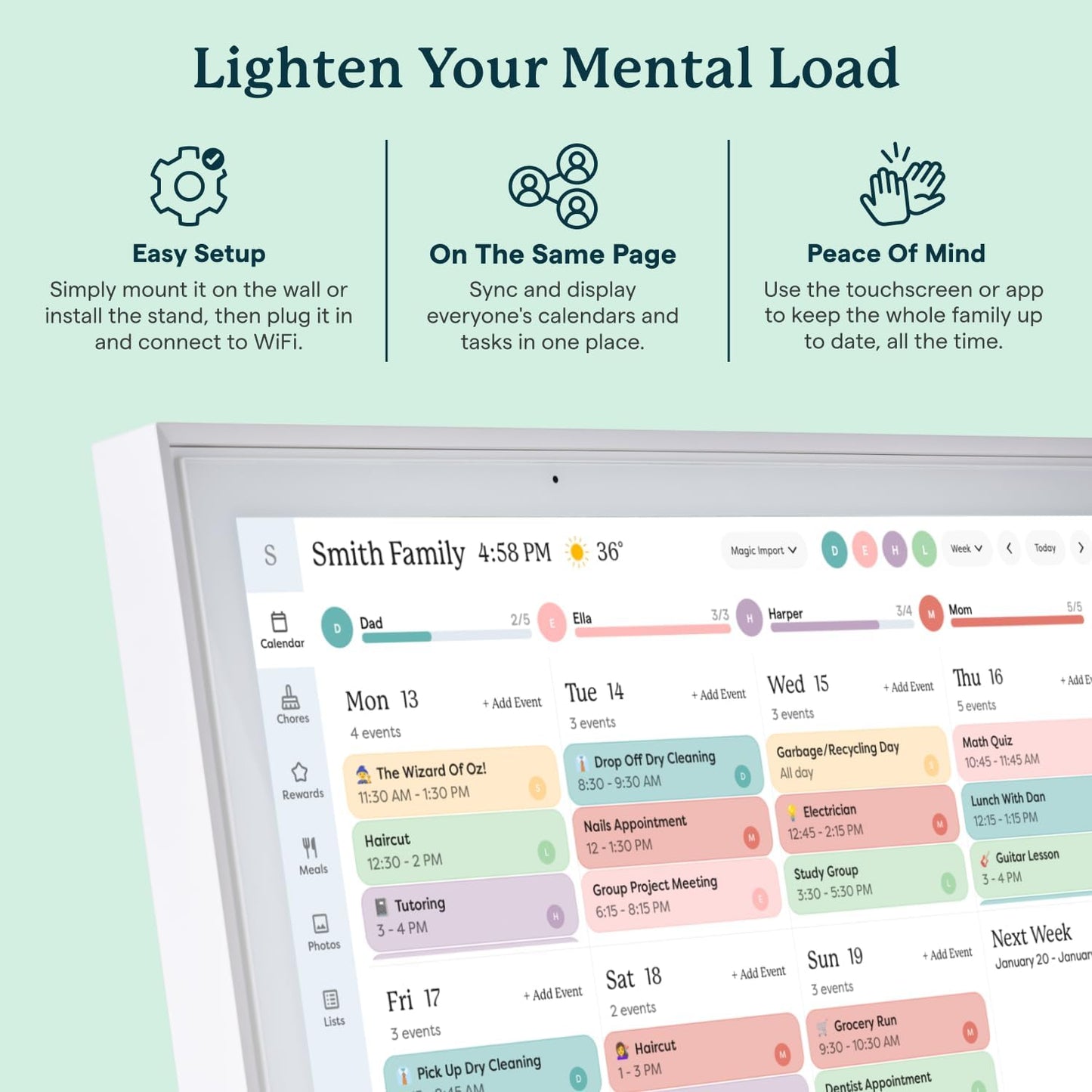 Skylight Calendar: 15-inch Digital Calendar & Chore Chart, Smart Touchscreen Interactive Display for Family Schedules – Wall Mount Included, Great for Organizing Your 2025 Wall Planner