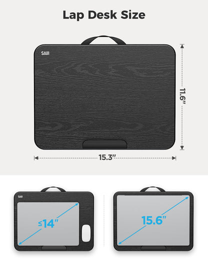 SAIJI Laptop Lap Desk, Portable Laptops Tray with Cushion, Drawer Storage, Phone Holder, 12mm Thickened Panel,Carry Handle, Computer Laptop Stand for Bed Fits Up to 15.6 Inch Laptops
