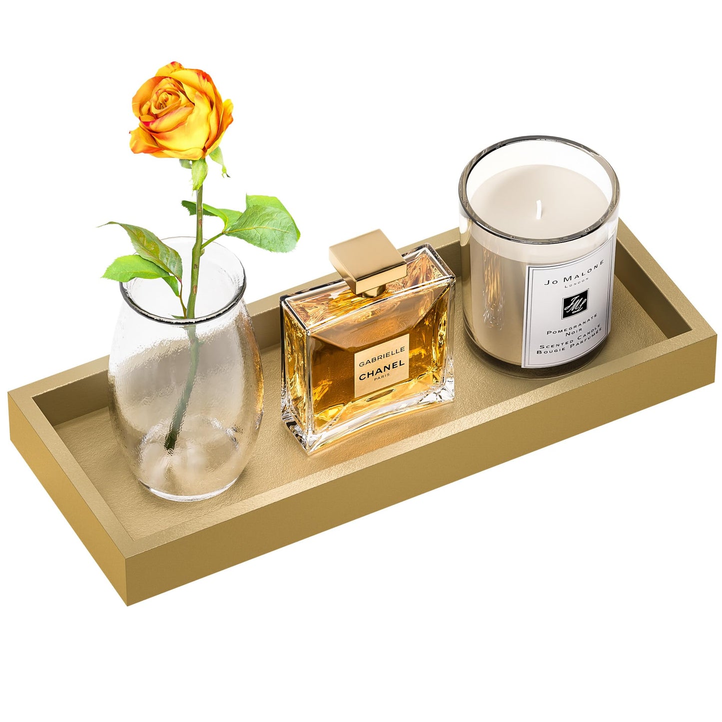 ZHWS Gold Bathroom Vanity Tray for Soap Dispenser, Perfume, Jewelry, Candle, Makeup, Decor, Toilet Tank Tray, Kitchen Tray for Spice, Salt, Coffee 11.3”L x 4.4”W x 1.14”H