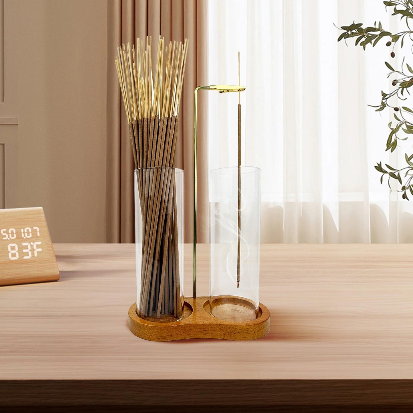 2 in 1 Glass Incense Holder for Sticks, Incense Burner with Ash Catcher, Hanging Incense Holders with Glass Ash Catcher for Meditation, Yoga, Spa, Home Decor, Room