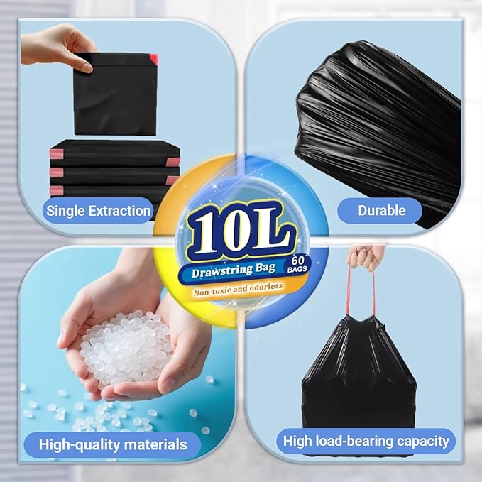 XUXRUS 2.6 Gallon Small Black Bathroom Trash Bags, Tear-Resistant & Leak-Proof