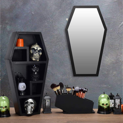 Gothvanity Coffin Brush Holder - Gothic Desk Organizer - Wooden Coffin Pen Holder -Spooky Decor for Bathroom, Living Room or Bedroom- Black - 10x 5x3.25 Inches