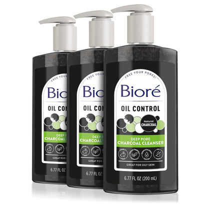 Biore Deep Pore Charcoal Face Wash, Daily Facial Cleanser for Dirt & Makeup Removal, for Oily Skin, 6.77 Oz