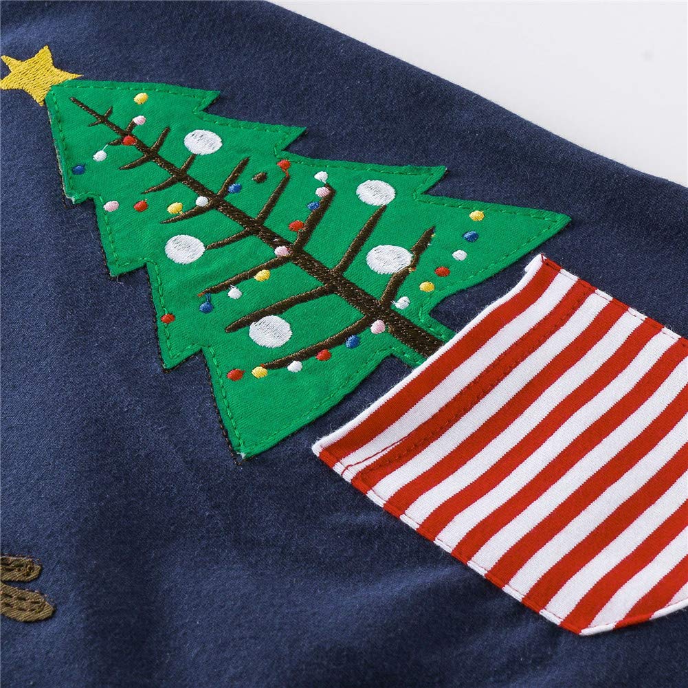 Girl Girl Dress Christmas Navy Blue Deer Elk Santa Long Sleeve Cotton Daily Dress Size 7