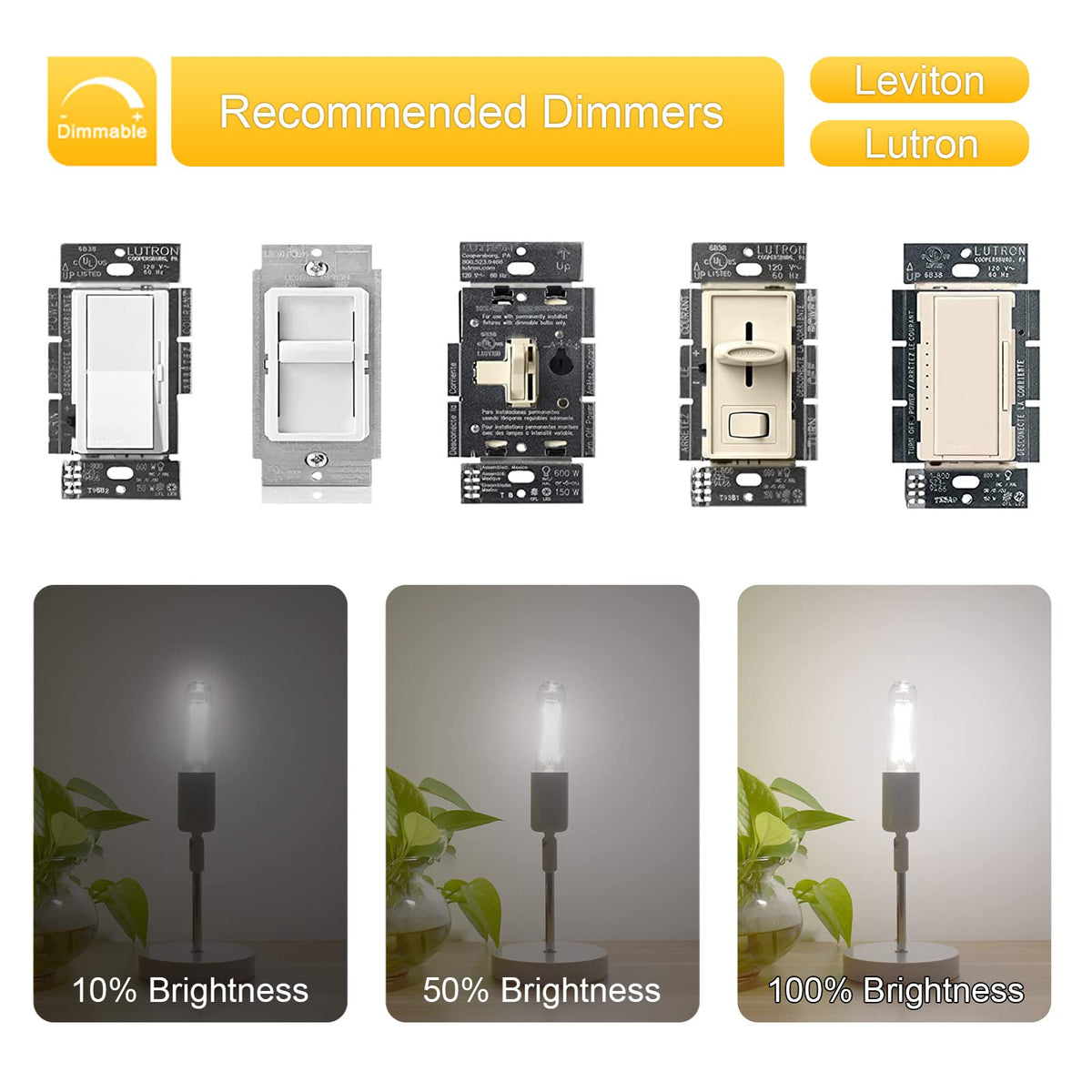 T10 Led Bulb, Dimmable 2W Tubular Chandelier Bulb, 25Watt Equivalent Ceramic Christmas Tree Bulbs, 5000K Daylight, Clear Glass, Antique E26 Light Bulbs for Pendant Desk Cabinet Display Lamp, 3 Pack