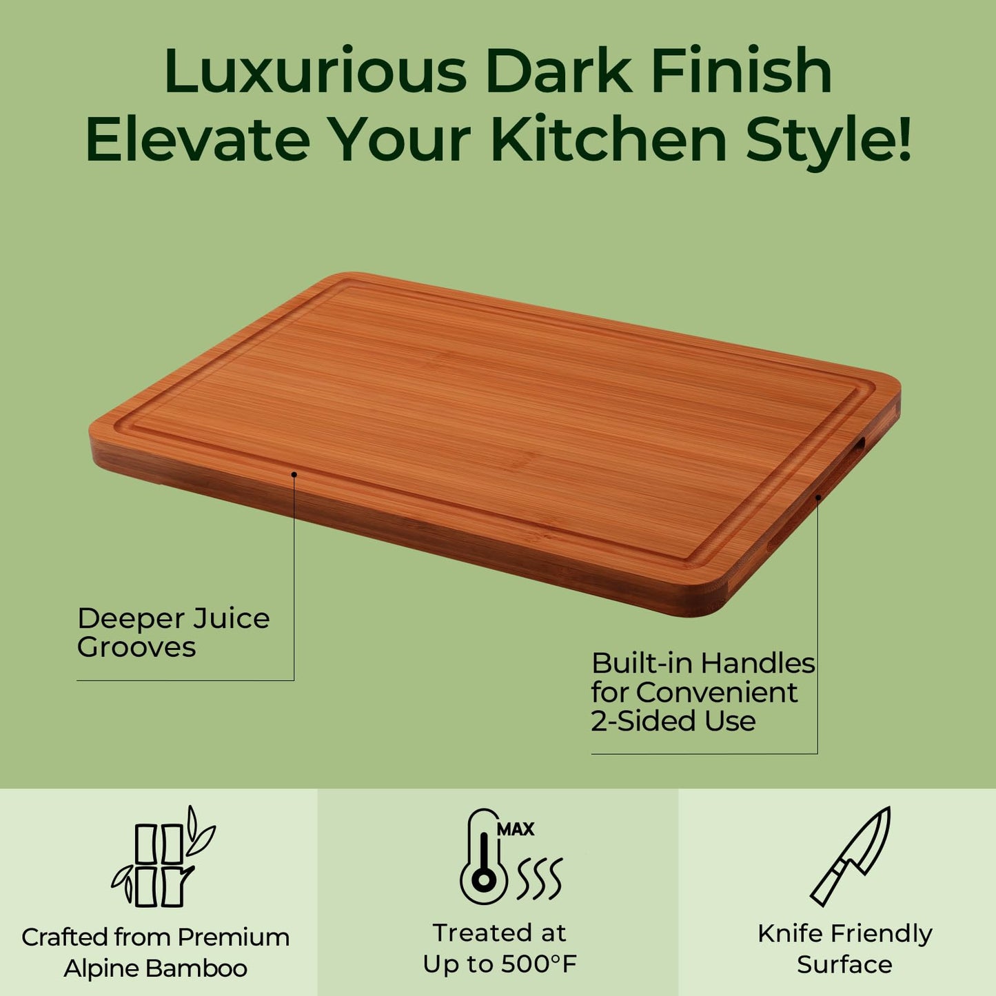 Bamboo Cutting Board, Durable Wood Cutting Boards for Kitchen with Deep Juice Grooves & Built-in Handles, Ideal Charcuterie & Chopping for Meat, Vegetables and Fruits Ideal Kitchen Gifts