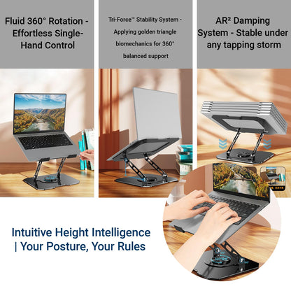 360° Rotating Laptop Stand for Desk, Heavy Duty Solid Steel Ergonomic Laptop Riser, Foldable Portable Computer Holder, Stable Adjustable Stand Compatible with MacBook Air/Pro 10-16 Inch Laptops