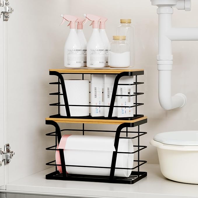2 Pack Stackable Storage Laundry Kitchen Organizers, Wall Mount Trash Bag Holder