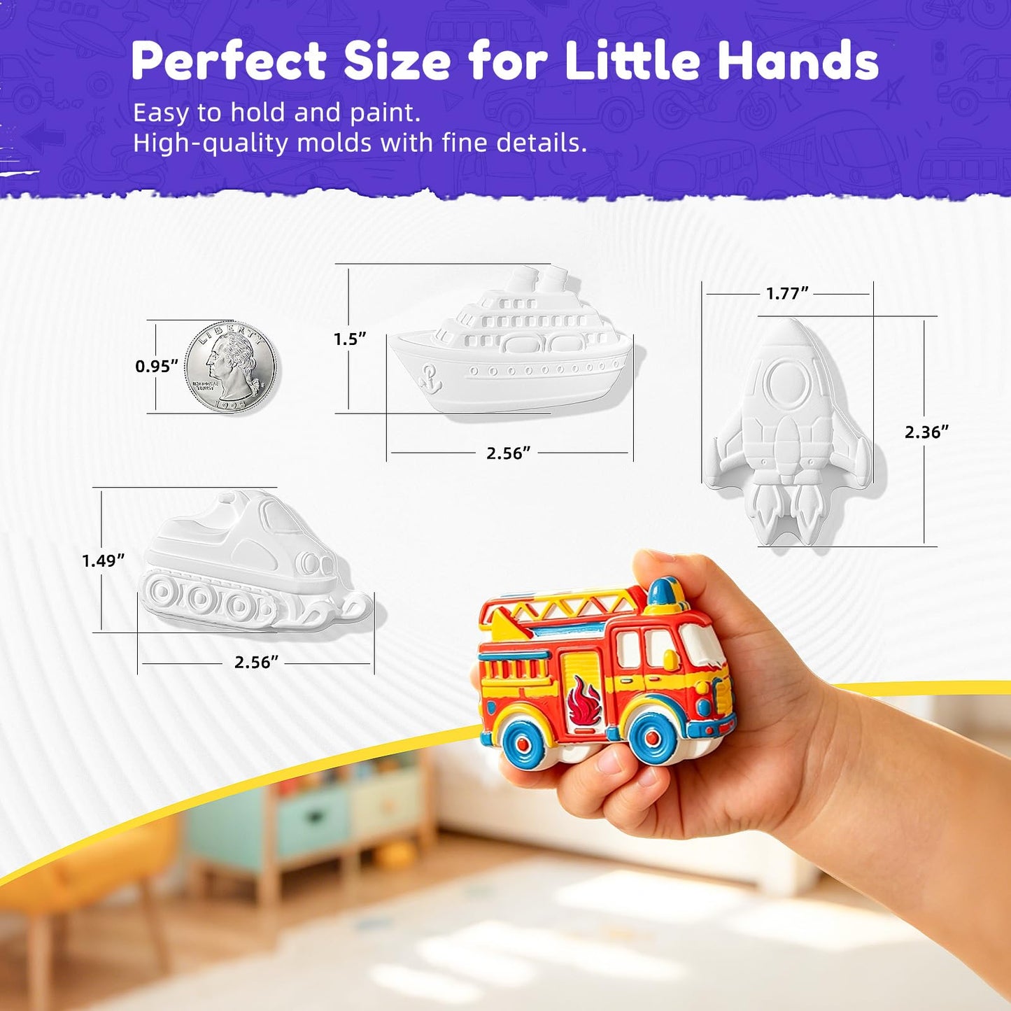 GloomGlo 24 Pcs Transportation Theme DIY Ceramic Painting Kit,Unpainted Plaster Vehicles Arts and Crafts with Complete Paint Set, Brushes & Palettes for Kids and Adults, Children Birthday Gifts
