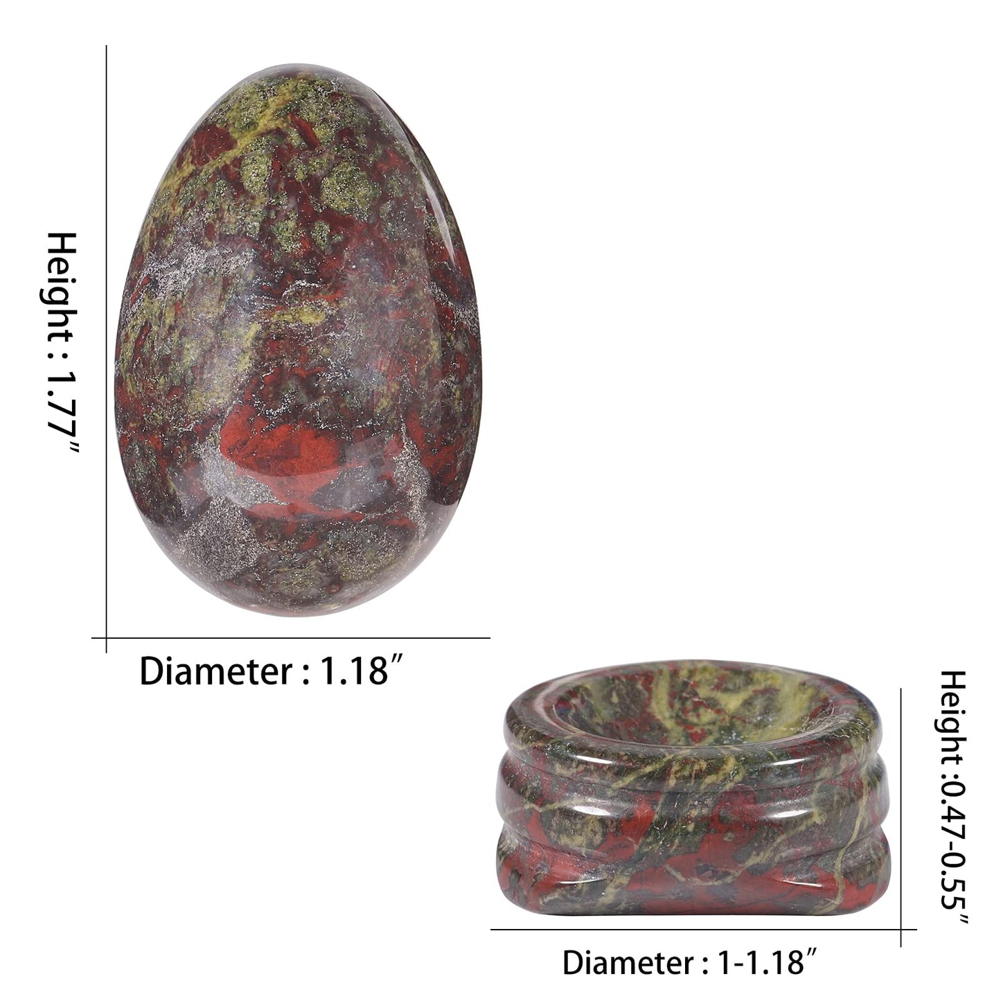 mookaitedecor Dragon Blood Jasper Crystal Egg with Stone Stand, Polished Gemstone Sphere Figurines for Divination and Home Decoration