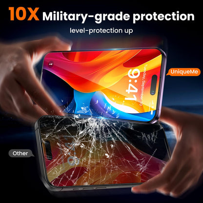 UniqueMe for iPhone 16 Pro Screen Protector - [Military Grade Shatterproof & 9H+ Hardness] Screen Protector 16 Pro Tempered Glass Full Coverage Protection, Easy Installation, 2 Packs