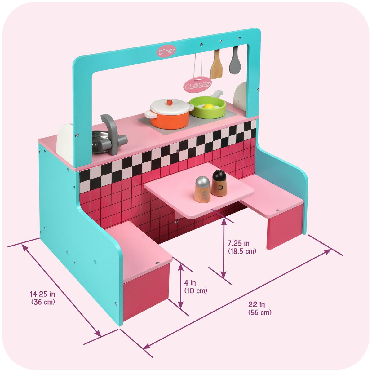 Badger Basket Double-Sided Retro Diner and Kitchen Doll Playset with Realistic Accessories for 18 to 20-Inch Dolls