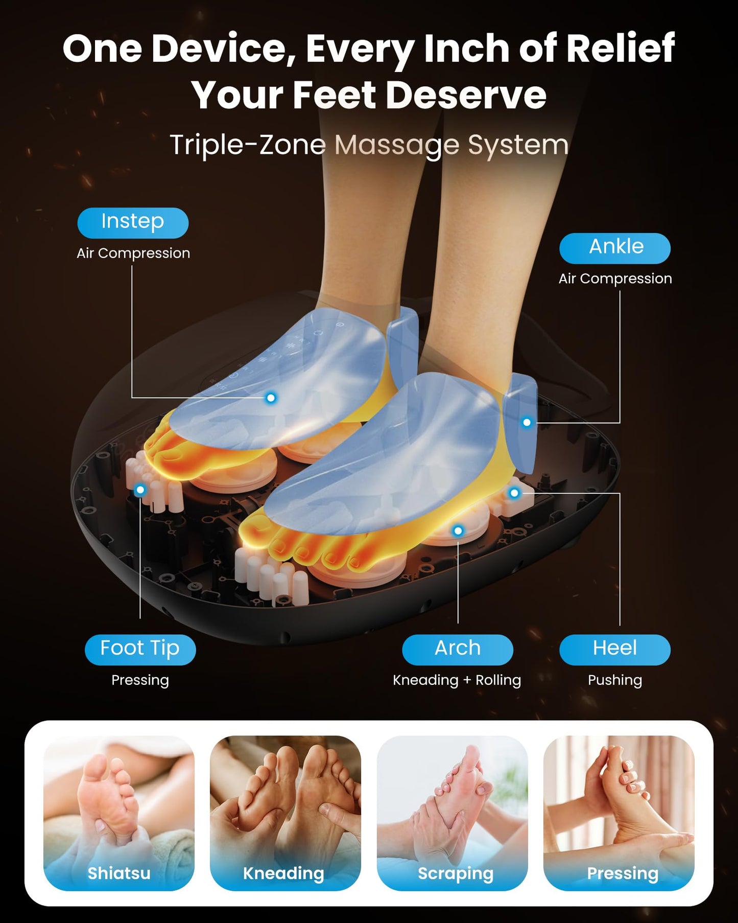 COMFIER Large Shiatsu Foot Massager with Heat,Size Up to 15",FSA Eligible Items & HSA Store,Electric Feet Massager for Plantar Fasciitis,Neuropathy,Foot Warmer,Father‘s Day Gift for Dad
