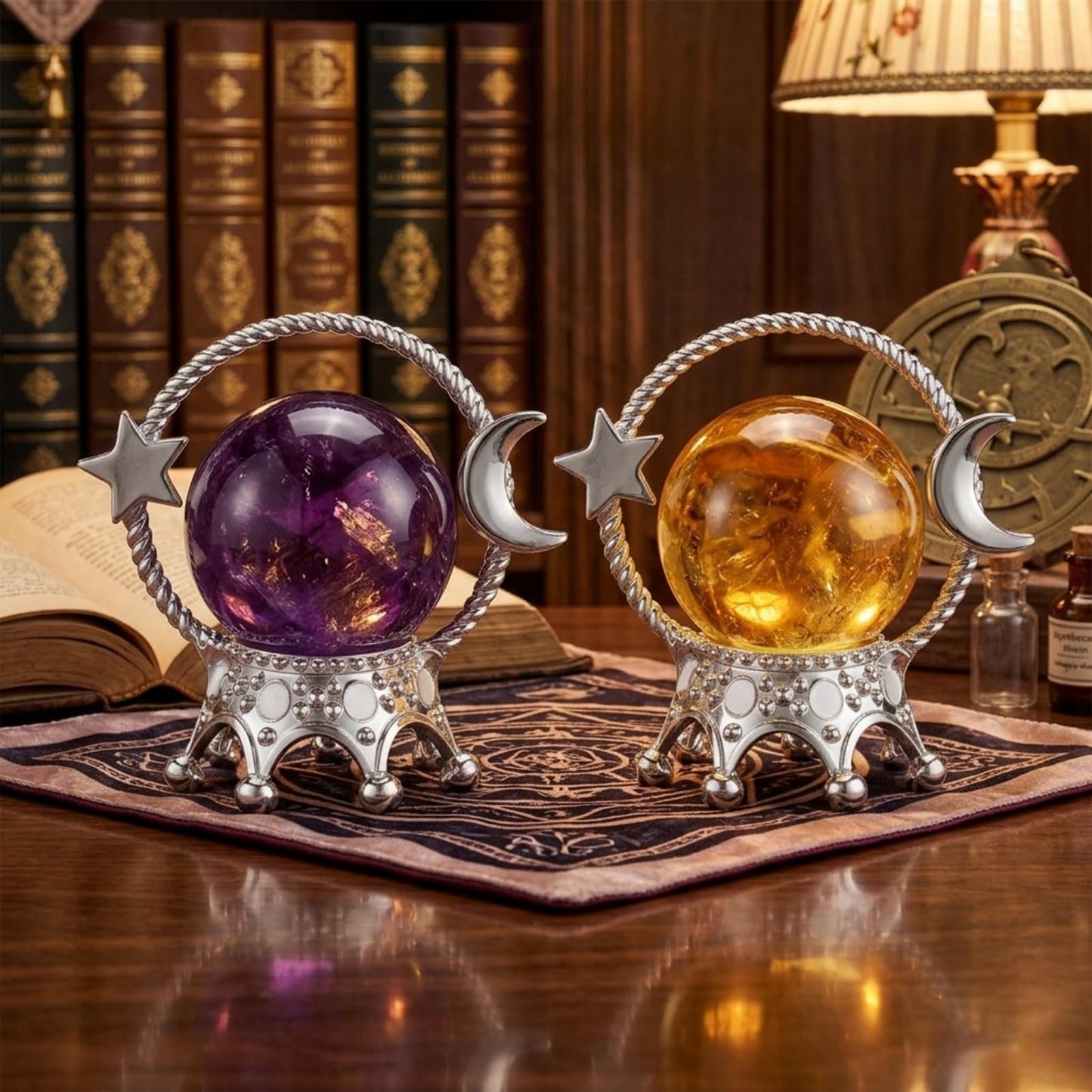 ElaraBerry 2 Pcs Silver Moon Sphere Crystal Ball Stand Crystal Display Stand Rock Display Holder for Displaying Glass Balls Natural Rocks Marbles Small Spherical Ornaments