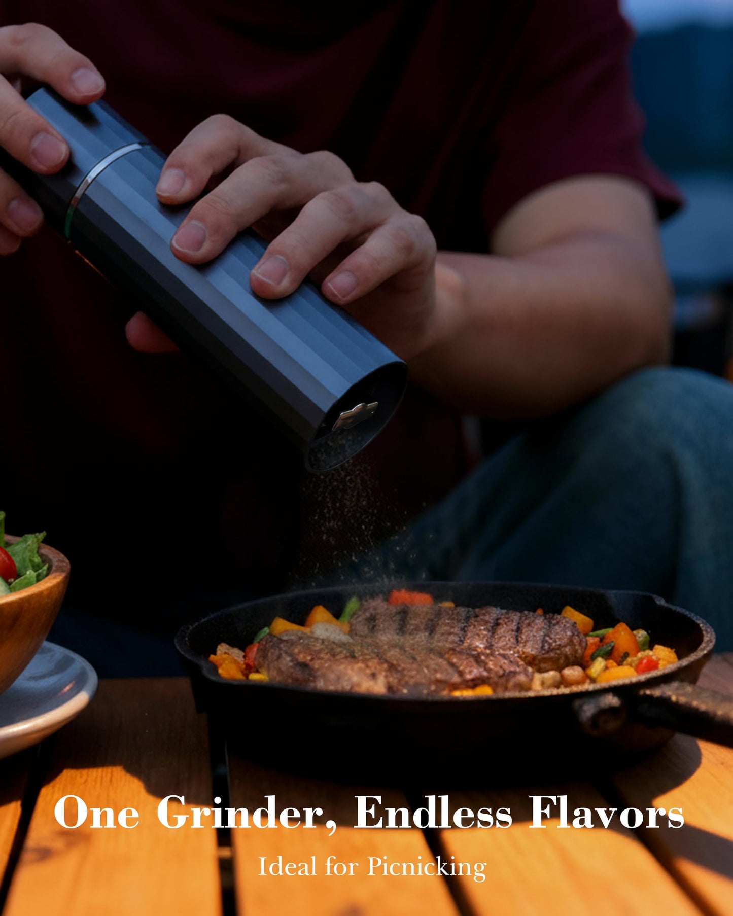 HOTQILIN Manual Pepper Grinder, Heavy Duty Metal Pepper Mill with Adjustable Coarseness, High Output Grinding, Magnetic Powder Chamber, Refillable Pepper Grinder for Kitchen(Deep Gray)