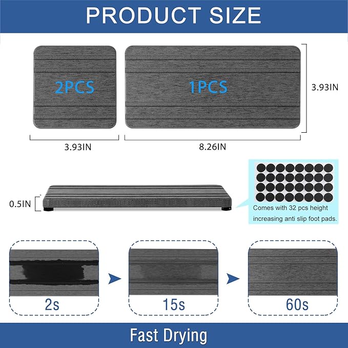 3PCS Water Absorbing Stone Tray, DryingNeat Diatomite Stone Sink Tray, Instant