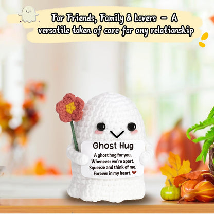 Unique Friendship Birthday Gift for Bestie Her Him – Long Distance Thinking of You Gift for Women Men – Handmade Crochet Ghost Hug Ornament Thoughtful Boo Spooky Relationship Decor for Goodbye