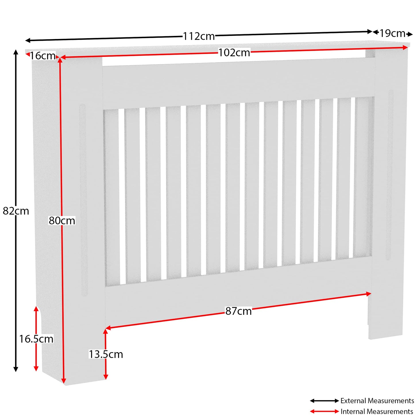 Vida Designs Chelsea Radiator Cover With Modern Slats White Decorative Heater Cover with Shelf, Medium, (H: 82 / W: 112 / D: 19 cm)