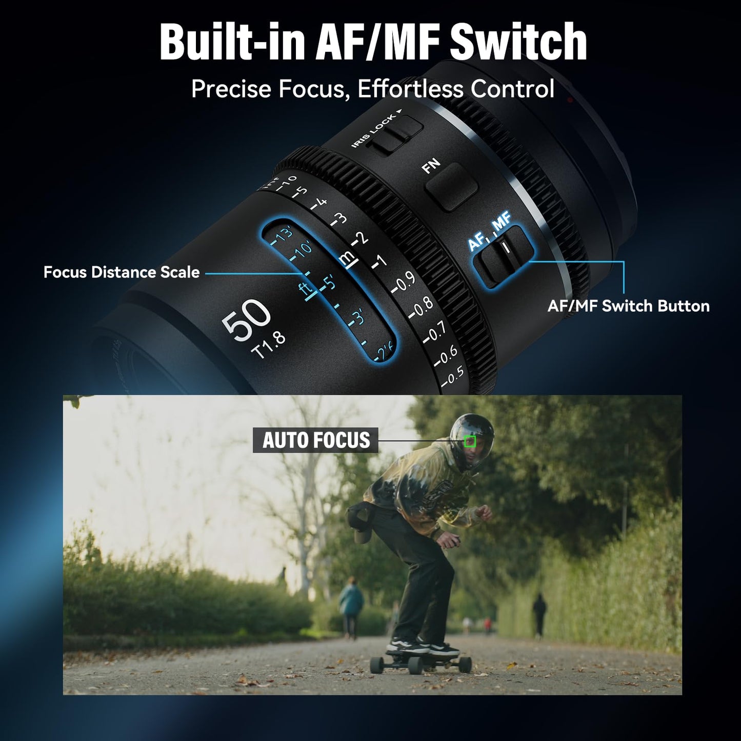 SIRUI Astra 50mm 1.33X Auto Focus Full Frame Anamorphic Cine Lens for L Mount Cameras, Lumix DC Series, FP/FPL, Leica SL Series (Blue Flare)
