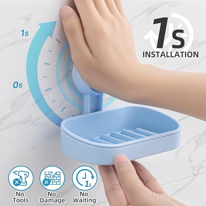 LEVERLOC Soap Dish Holder for Shower Suction Cup Wall Mounted Self Draining