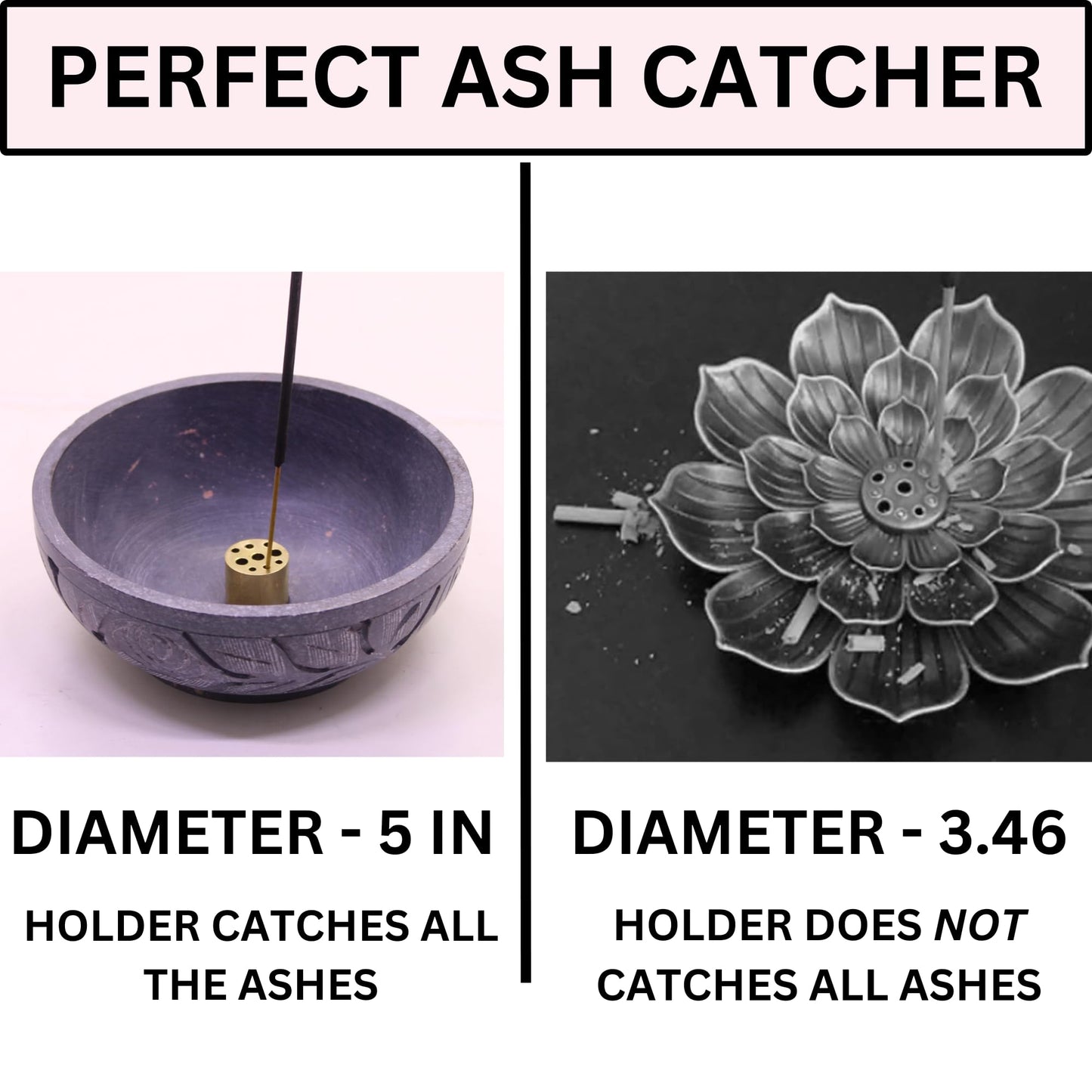 KC KULLICRAFT Natural Grey Marble Incense Holder Bowl – 5" Ash Catcher Burner for Meditation, Smudge, Palo Santo – 9-Hole Brass Insert Fits Most Incense Sticks.