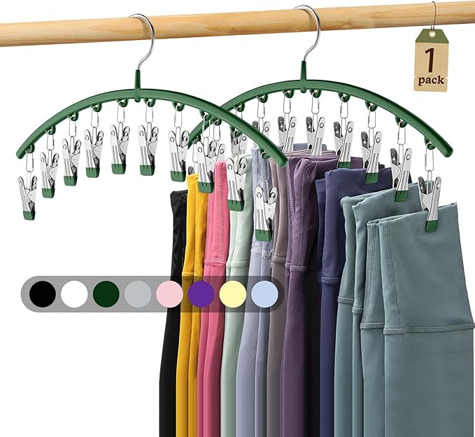 Legging Organizer for Closet, Metal Yoga Pants Hangers 1 Pack w/10 Clips Holds
